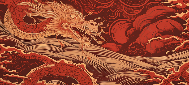 中国风红金千里江山龙传承传统文化凤荷花插画,龙年,新年春节龙抬头金融汽车行业房地产高端龙山水庆典宣传,插画/手绘图,插画/手绘图库,插画/手绘图下载,插画/手绘